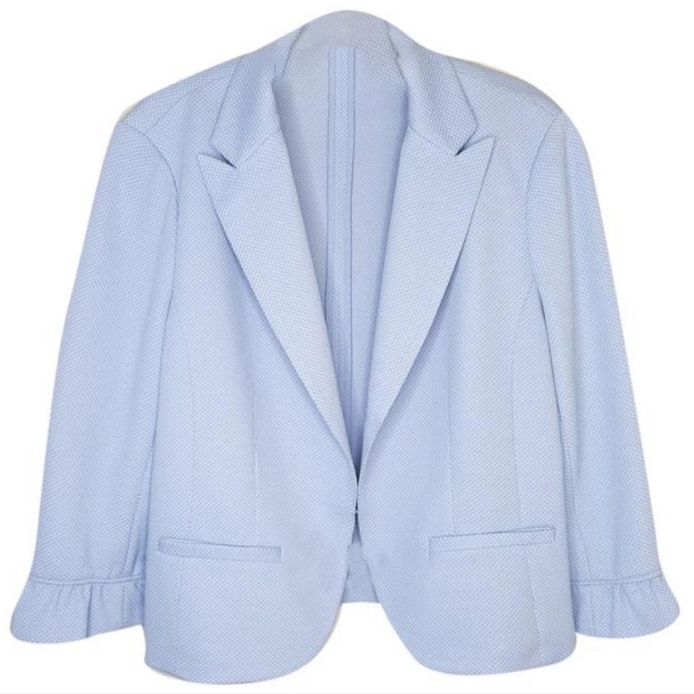 Amanda & Chelsea Ponte 3/4 Length Sleeve Rouched Jacket - Zen Blue, Size 10